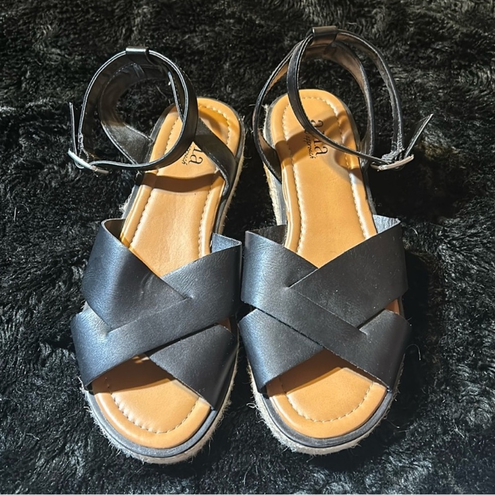 a.n.a Black Crisscross Ankle-Wrap Espadrille Sandals